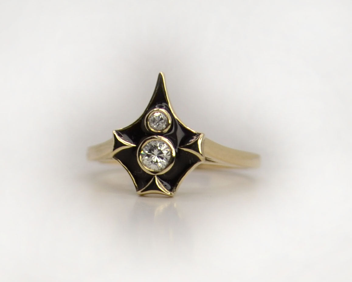 Round Diamonds in Black Enamel Ring