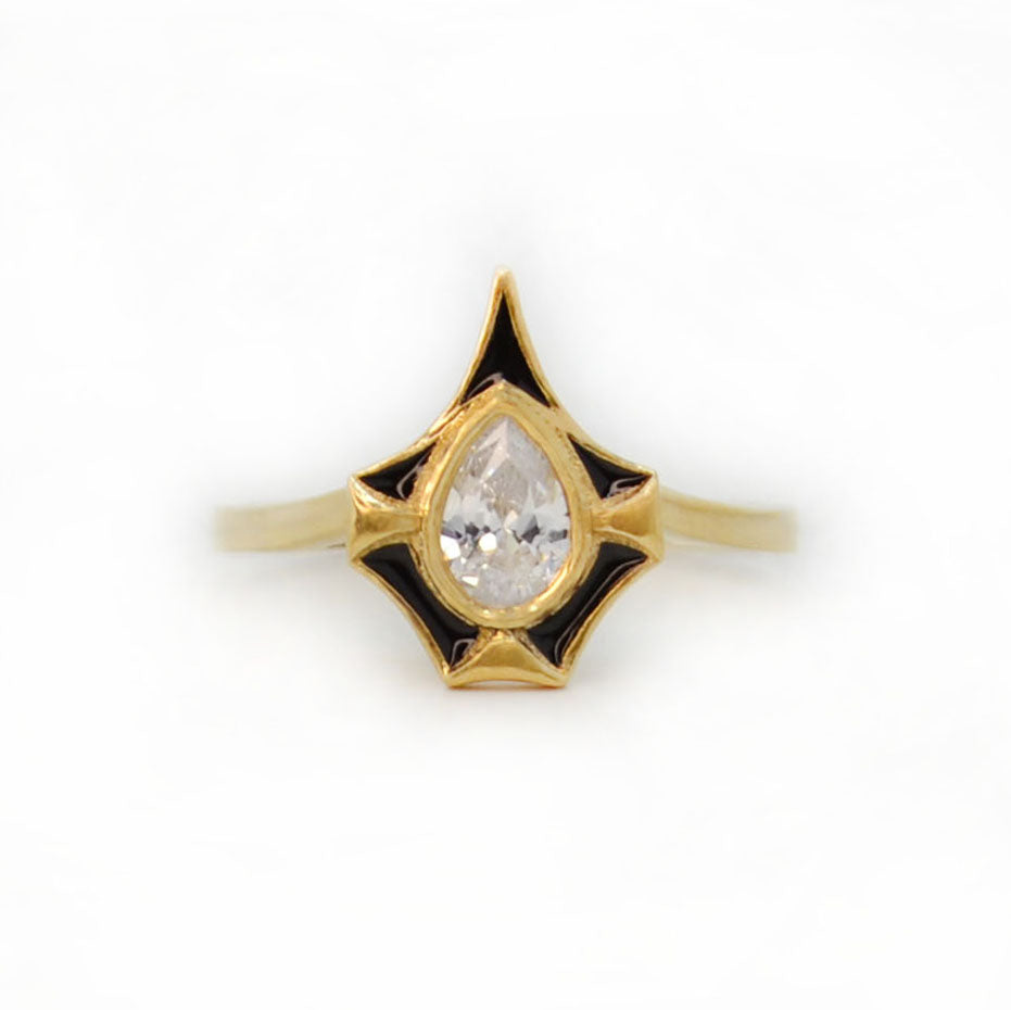 Pear Shaped Diamond & Black Enamel Ring