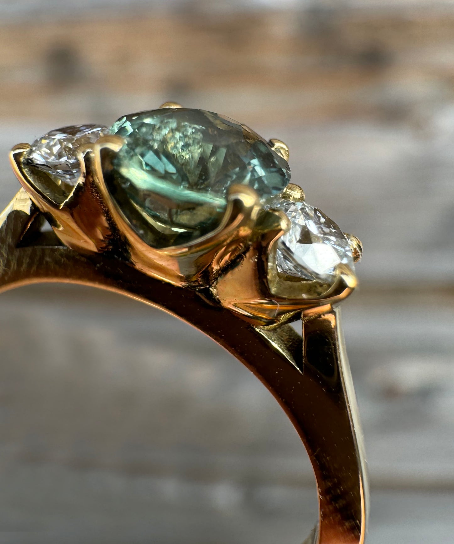 Green Sapphire & Diamond Ring