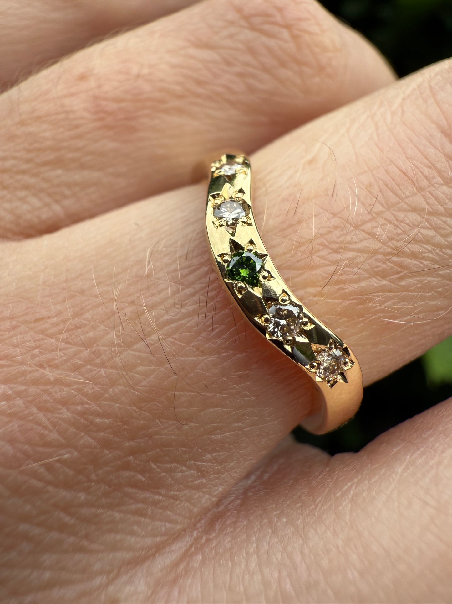 Shaped Champagne & Green Diamond Ring