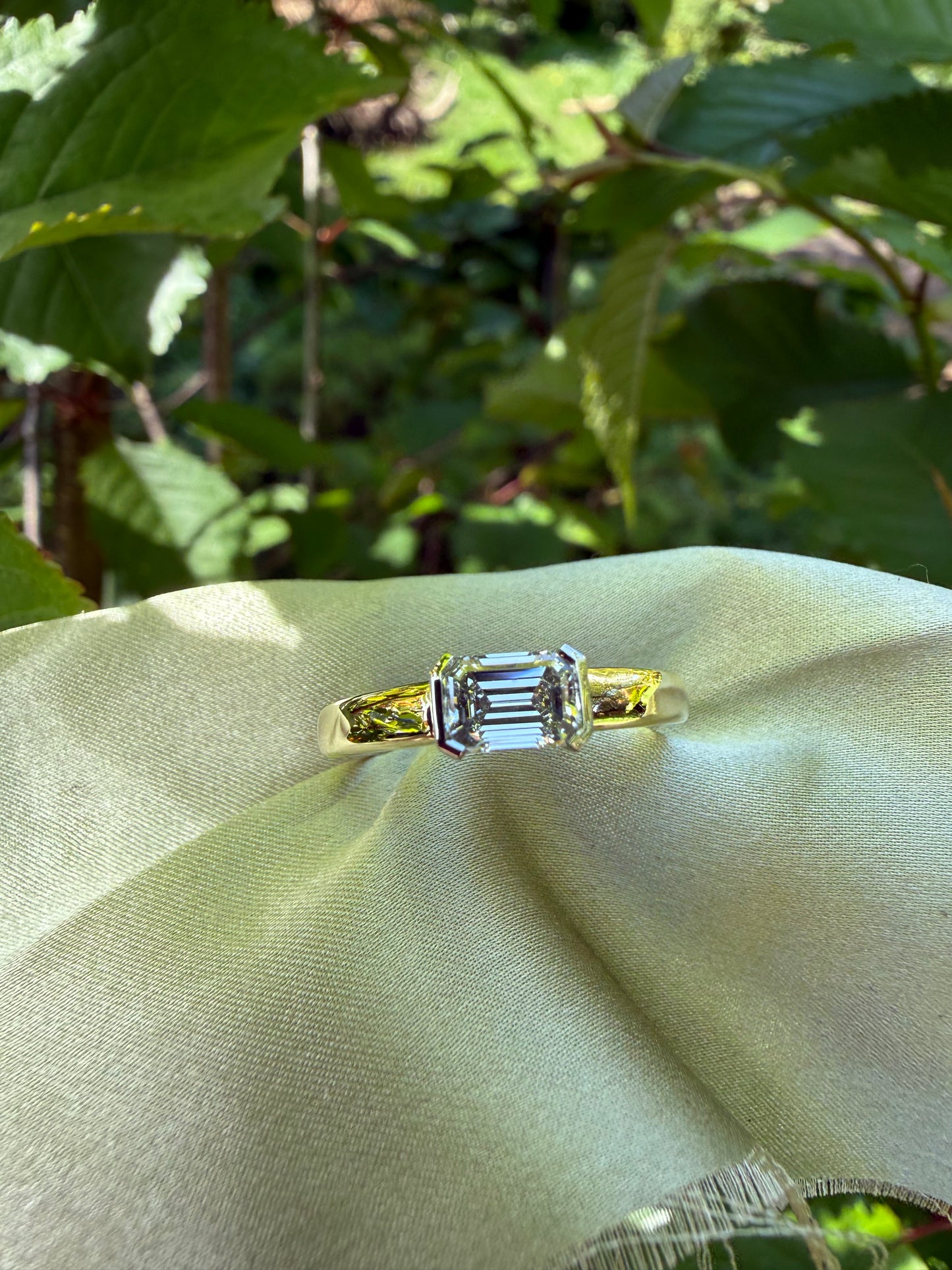 Horizontal Emerald Cut Diamond Ring