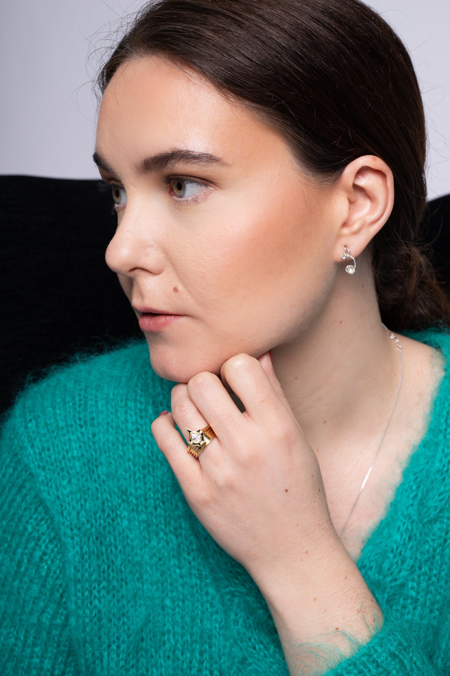 Pear Shaped Diamond & Black Enamel Ring