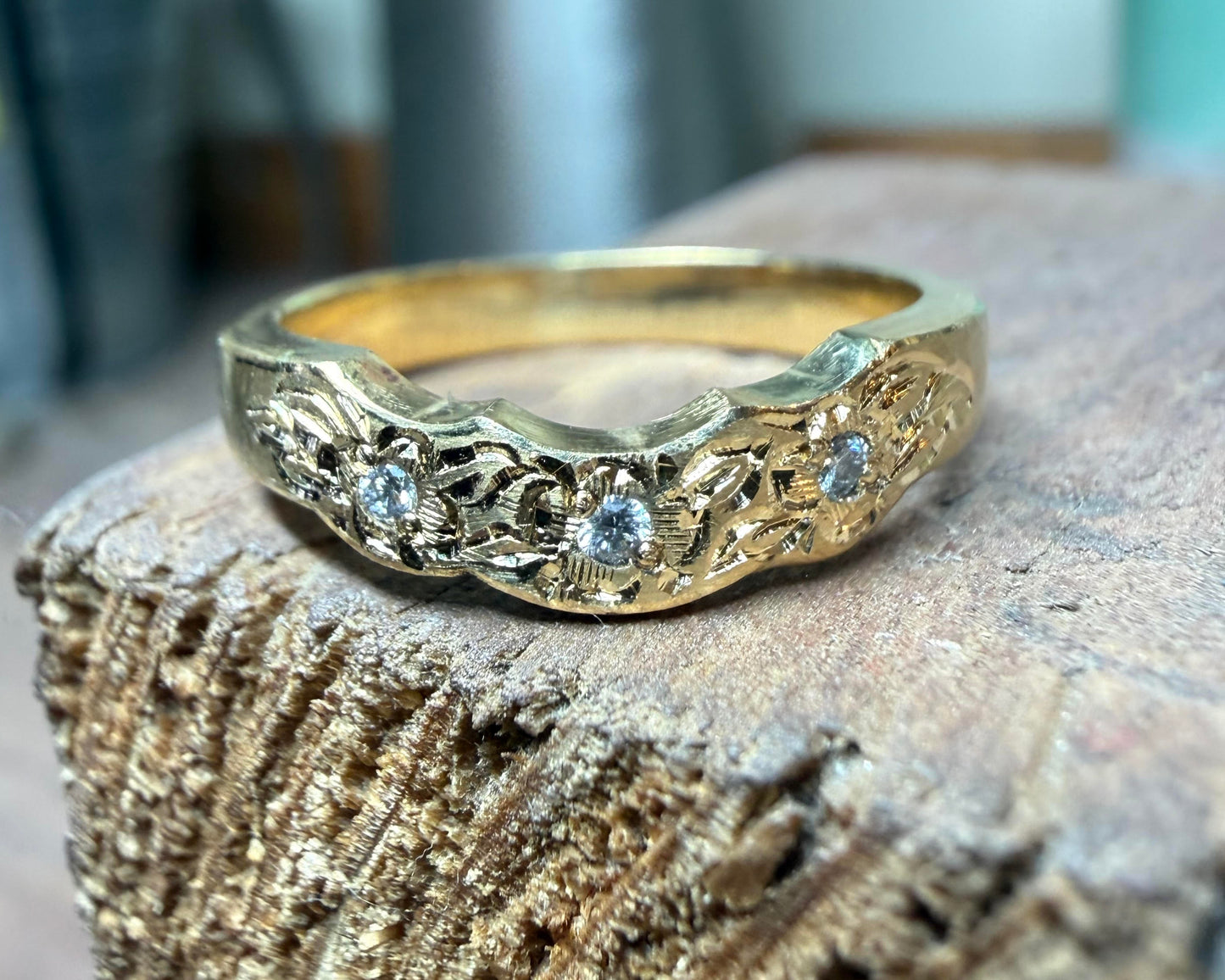 Hand Engraved Diamond Shaped Ring