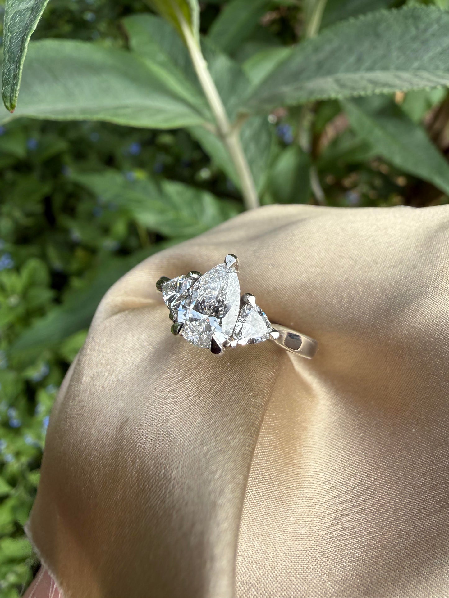 Pear & Trillion cut Trilogy Diamond Ring