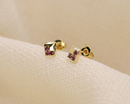 Kite Shaped Grain set Ruby Earrings