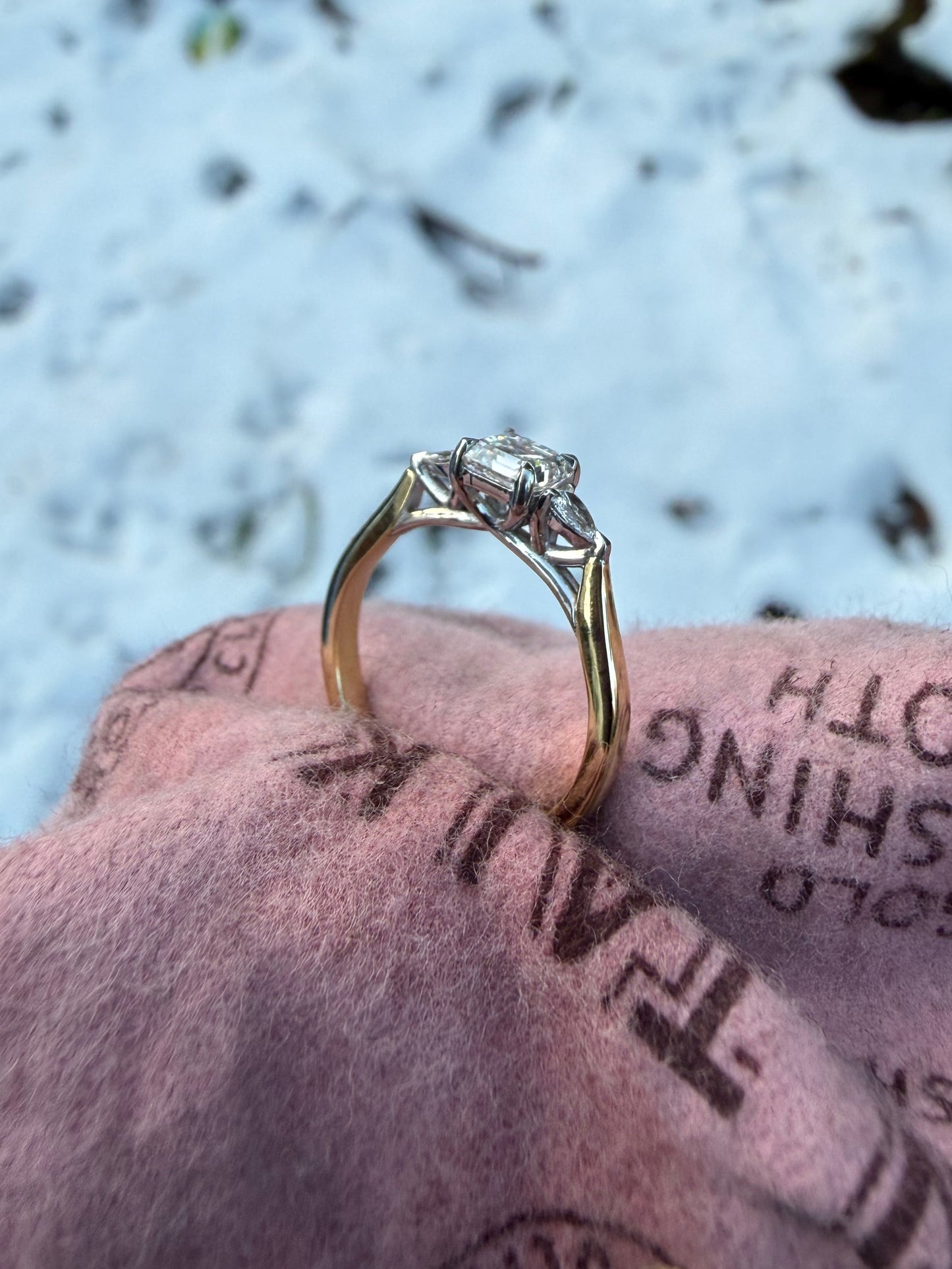 Asscher & Pear shape Diamond Trilogy Ring