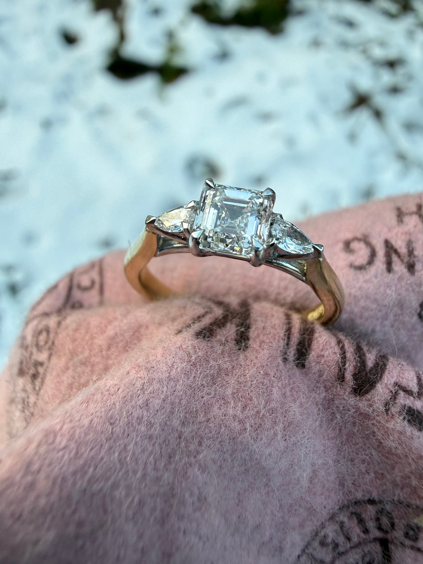 Asscher & Pear shape Diamond Trilogy Ring
