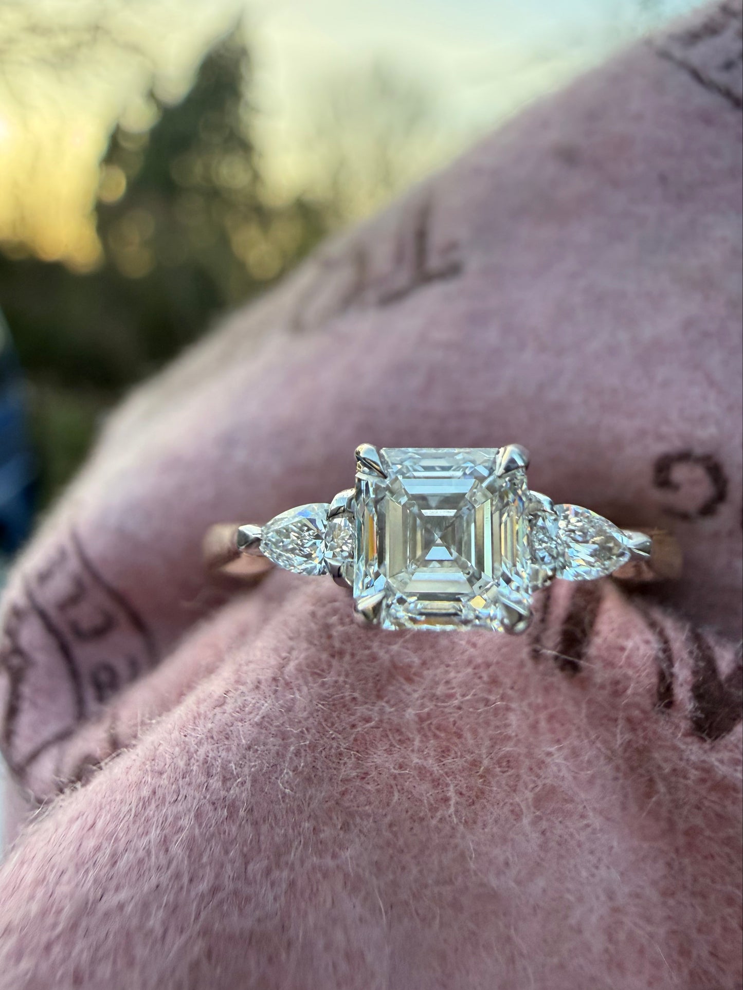 Asscher & Pear shape Diamond Trilogy Ring