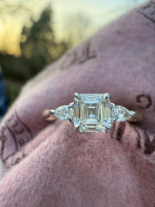 Asscher & Pear shape Diamond Trilogy Ring