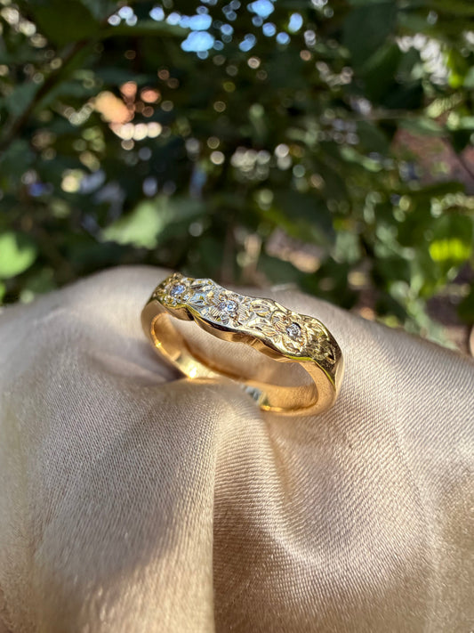 Hand Engraved Diamond Shaped Ring