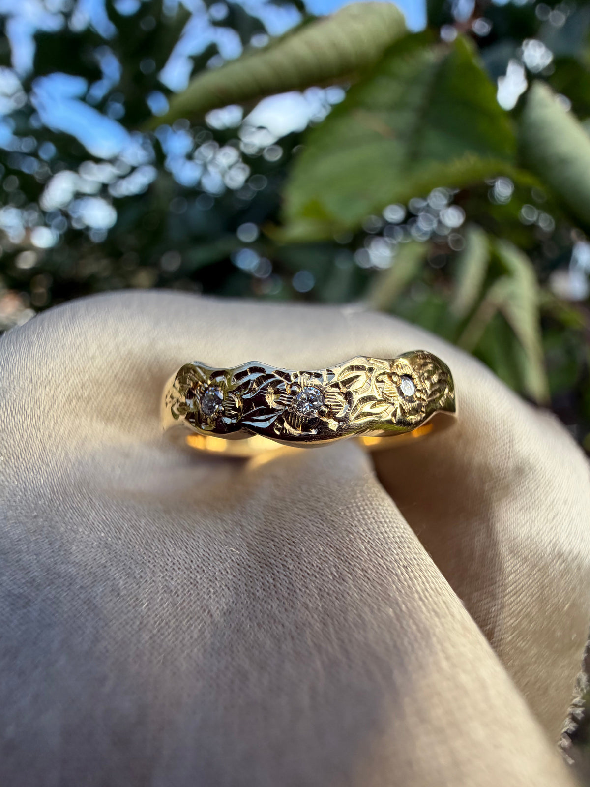 Hand Engraved Diamond Shaped Ring