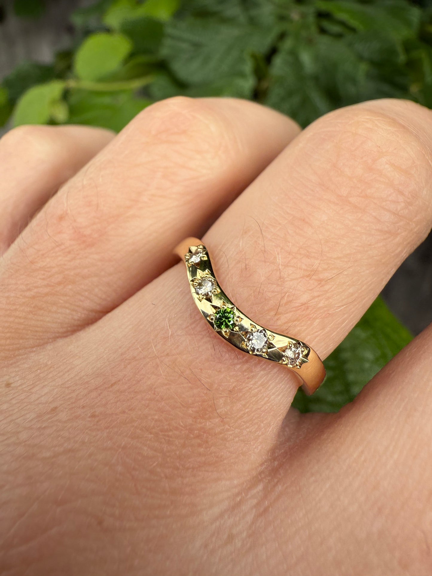 Shaped Champagne & Green Diamond Ring