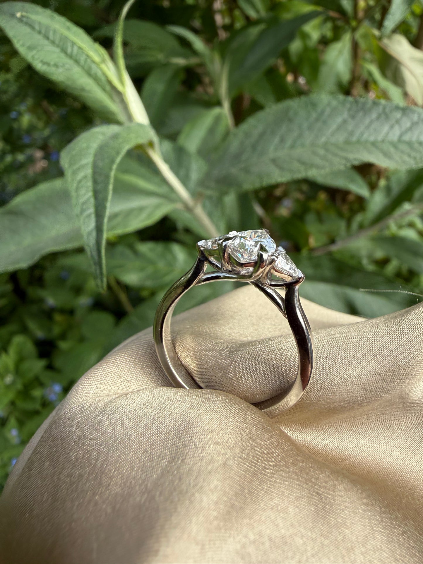 Pear & Trillion cut Trilogy Diamond Ring