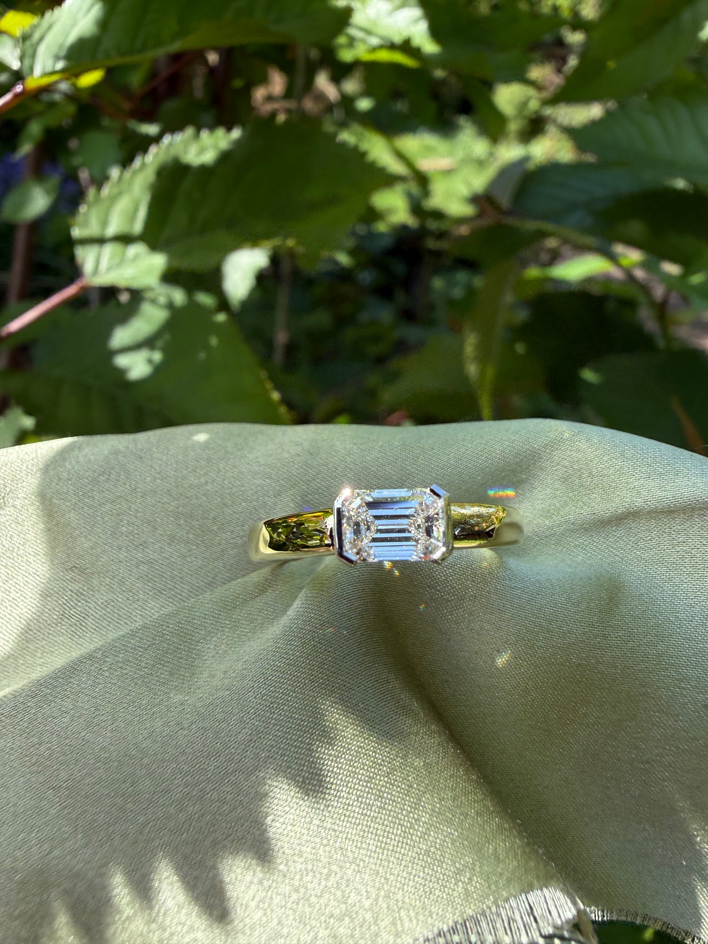 Horizontal Emerald Cut Diamond Ring