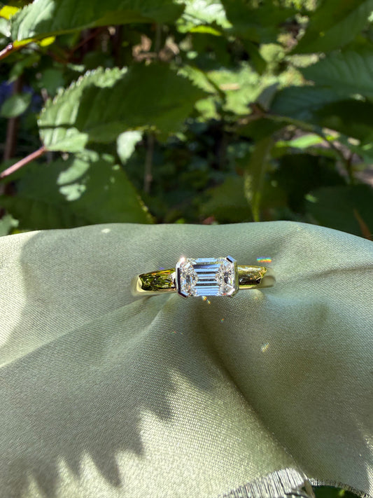 Horizontal Emerald Cut Diamond Ring