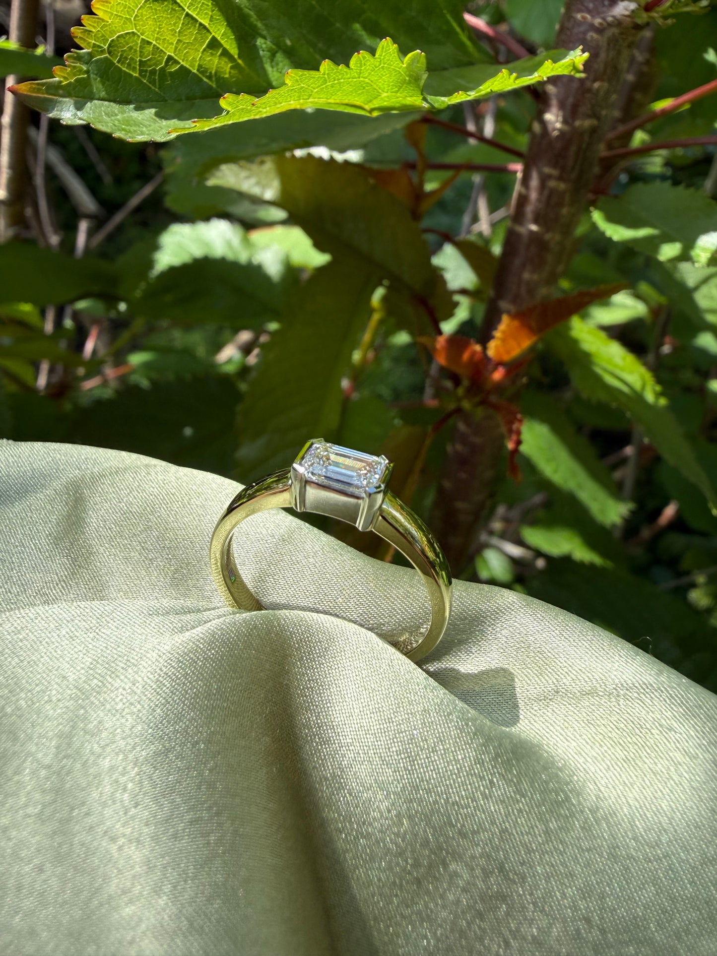 Horizontal Emerald Cut Diamond Ring