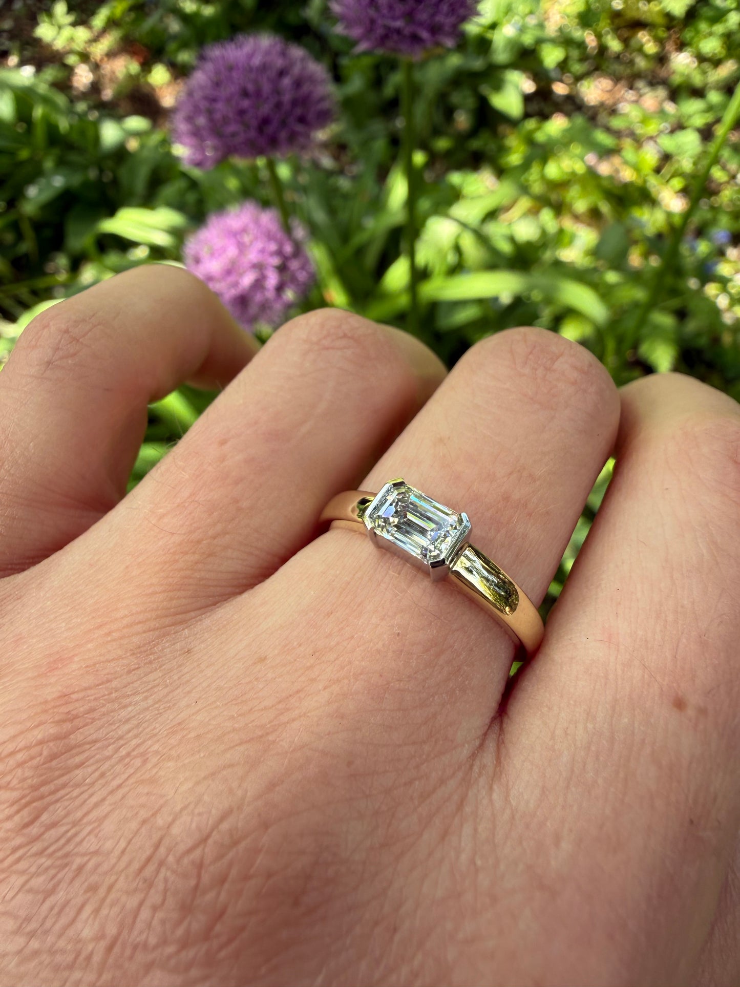 Horizontal Emerald Cut Diamond Ring