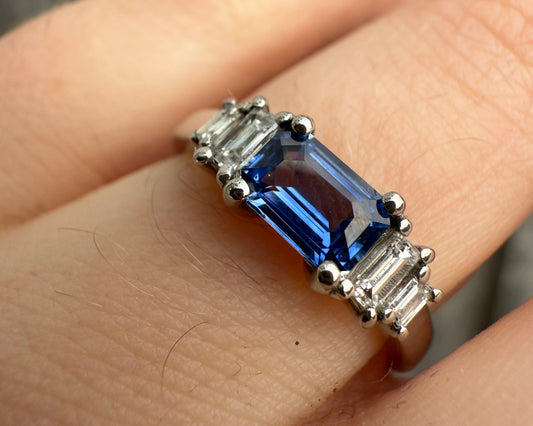 Sapphire & Diamond Baguette Ring