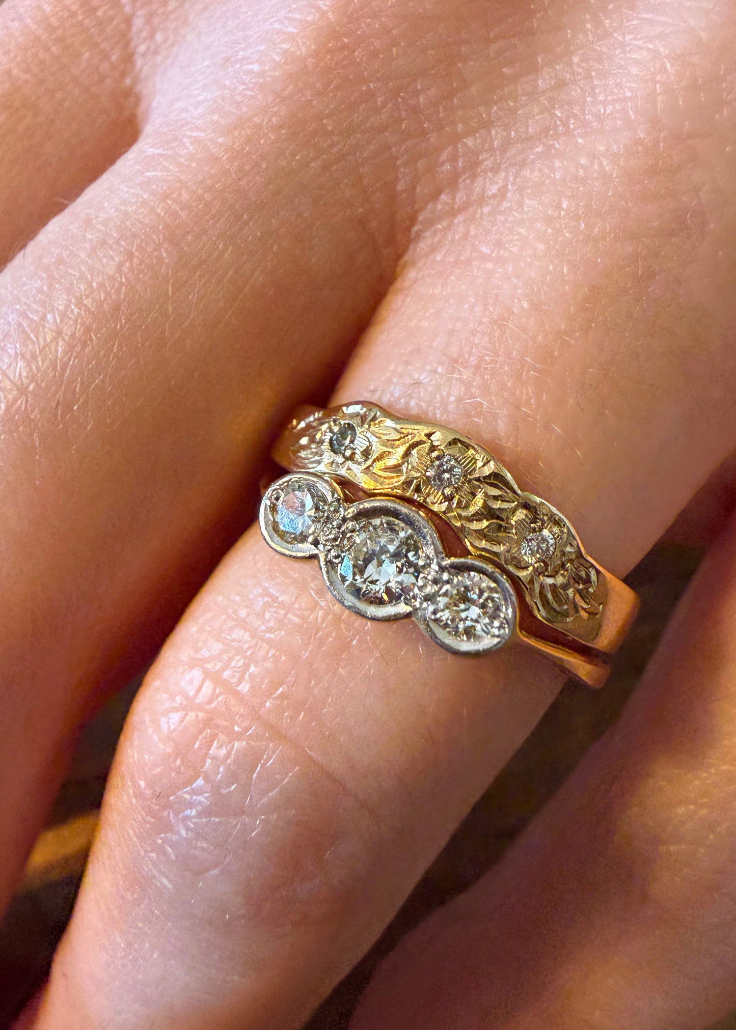 Hand Engraved Diamond Shaped Ring